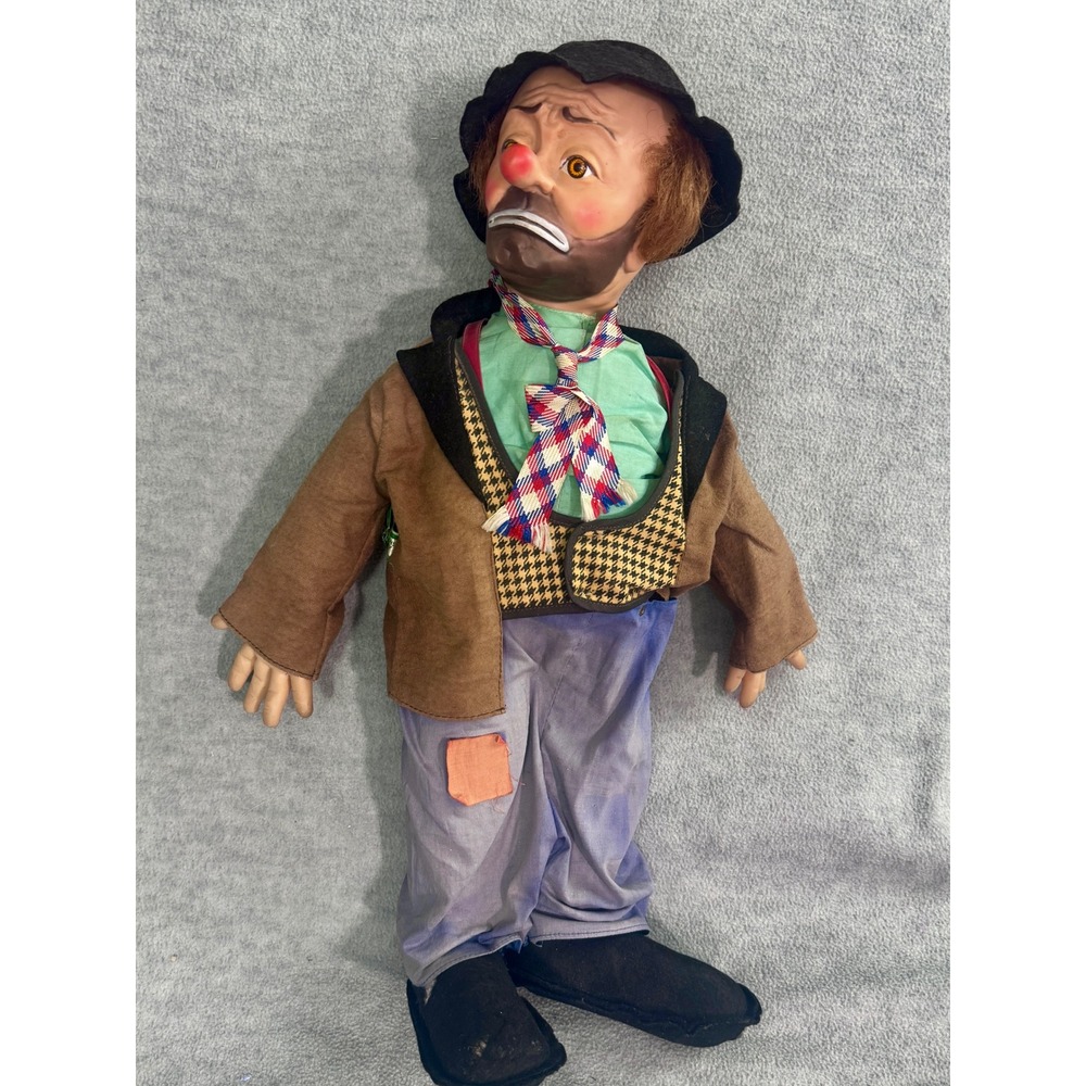 Vintage Emmett Kelly Jr Sad Hobo Clown Doll 21 Inch Collectible Figure Hat Patch